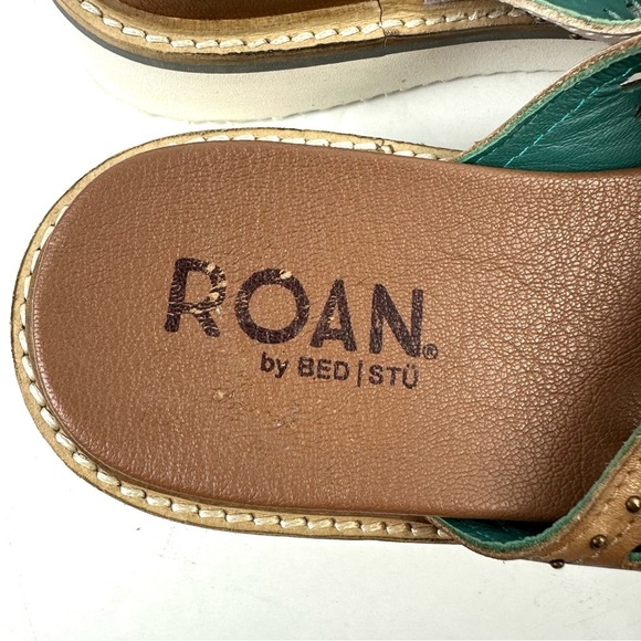 Roan Bed Stu Chant Sandals 7.5  Leather Brown Ivory Cutout Floral Slides Womens - Picture 3 of 8